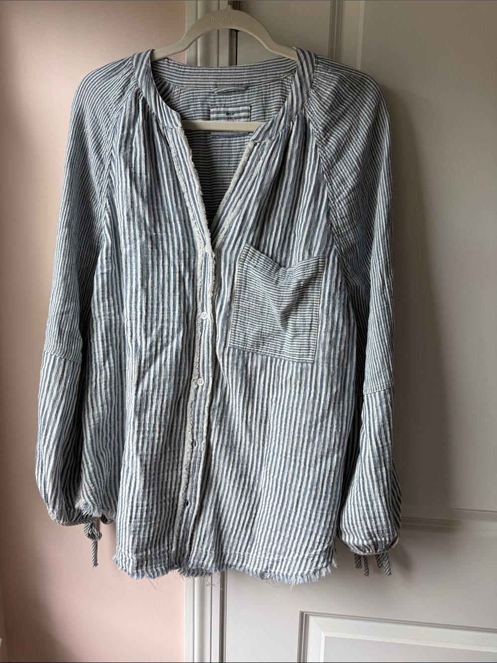 Aerie Light Blue & White Striped Button-Up Shirt (Small)